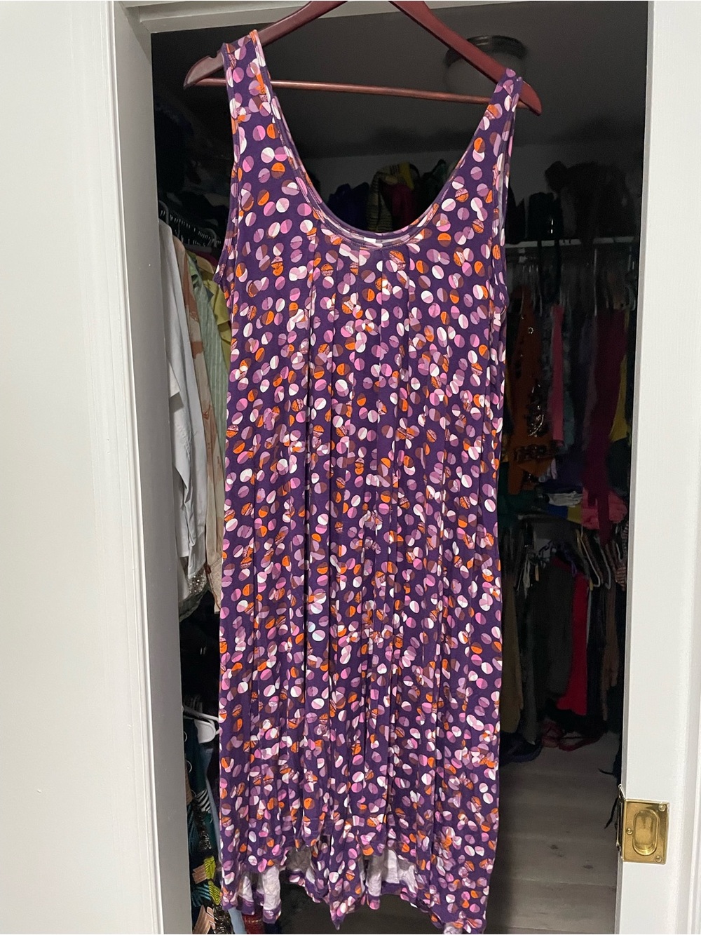 Latched Mama Standard Romper  Sleeveless Purple Printed Midi Dress